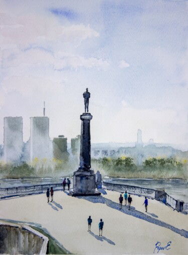 Pittura intitolato "The Victor monument…" da Eugene Popov, Opera d'arte originale, Acquarello