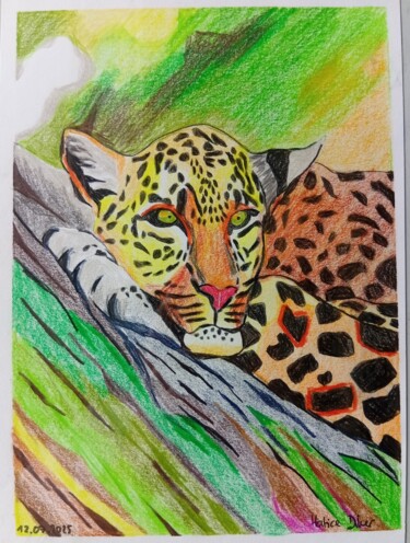 "Leopard #03" başlıklı Tablo Hatice Diker tarafından, Orijinal sanat, Mum boya