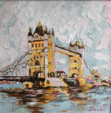 「London Original Tow…」というタイトルの絵画 Svetlana Sindereによって, オリジナルのアートワーク, オイル 段ボールにマウント