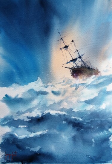 绘画 标题为“boat in the storm 5” 由Giorgio Gosti, 原创艺术品, 水彩