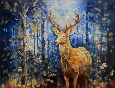 Pintura intitulada "La forêt bleue" por Sylvie Geneste, Obras de arte originais, Pastel