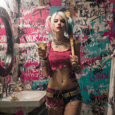 Schilderij getiteld "Harley Quinn" door Yass Aliguliyeva, Origineel Kunstwerk, Olie