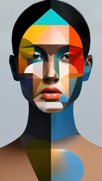 abstract portrait Arte digitale intitolato "abstract portrait" da Pict T Mosb, Opera d'arte originale, Immagine generata dall'IA