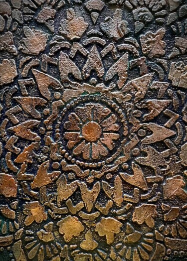 Картина под названием "Bronze Mandala – Ab…" - Yuliya Samoilava (JuliettaArt), Подлинное произведение искусства, Трафарет Ус…