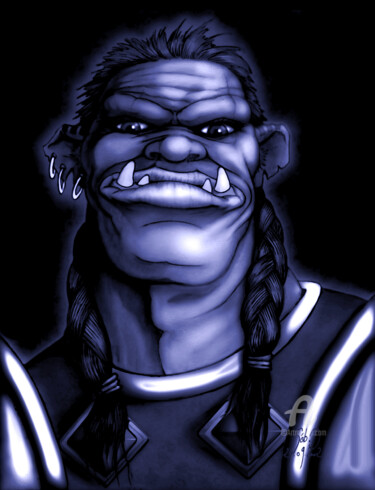 Orc Guerrier v.bleu - 2002 Arte digitale intitolato "Orc Guerrier v.bleu…" da M. Séb, Opera d'arte originale, Matite colorate