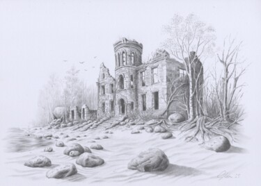 Zeichnungen mit dem Titel "das Strandhaus" von Sven Gildemeister, Original-Kunstwerk, Bleistift