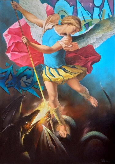 Schilderij getiteld "Saint Michael" door Vlad Tasoff, Origineel Kunstwerk, Olie