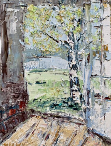 Birch Tree In Spring Oil Painting On Canvas Board Landscape Картина под названием "Birch Tree In Sprin…" - Vilma Gataveckiene, Подлинное произведение искусства, Масло