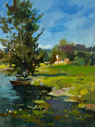 "A Boat by a Lonely…" başlıklı Tablo Yuriy Suprunchuk tarafından, Orijinal sanat, Petrol Karton üzerine monte edilmiş