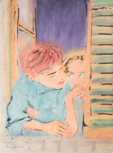 Pintura intitulada "Framed in mischief" por Marcel Garbi, Obras de arte originais, Aquarela