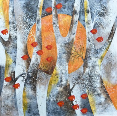 Painting titled "Fische träumen nich…" by Patricia Simon, Original Artwork, Acrylic