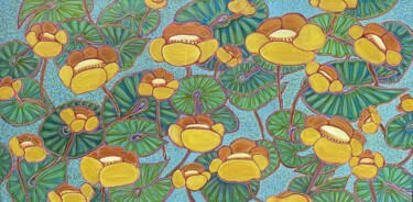 绘画 标题为“Yellow water Lilies” 由Olga Rokhmanyuk (ROArtUS), 原创艺术品, 丙烯 安装在木质担架架上