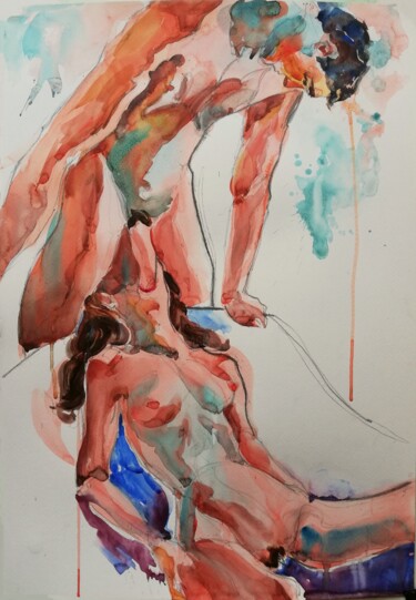 Schilderij getiteld "Lovers XII" door Jelena Djokic, Origineel Kunstwerk, Aquarel