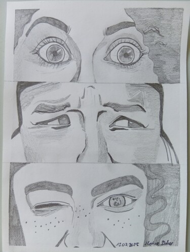 Drawing titled "Augen" by Hatice Diker, Original Artwork, Pencil