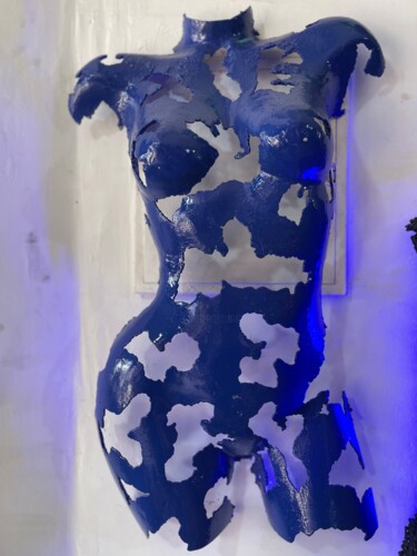 Sculptuur getiteld "blue Metal Wall Scu…" door Youssef Ezzamani, Origineel Kunstwerk, Aluminium