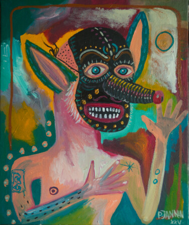 Painting titled "Autoportrait avec u…" by Patrick Jannin, Original Artwork, Acrylic Mounted on Wood Stretcher frame