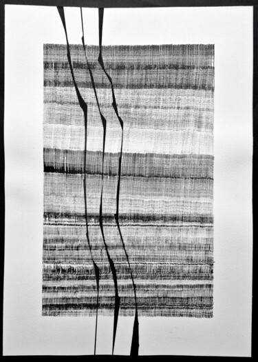 图画 标题为“3 lignes noires” 由Elisabeth Celle, 原创艺术品, 墨 安装在纸板上