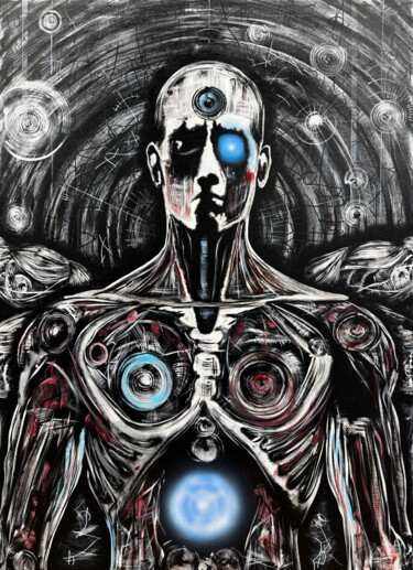 绘画 标题为“Non Vitruvian Non H…” 由Murt Burner, 原创艺术品, 丙烯 安装在木质担架架上