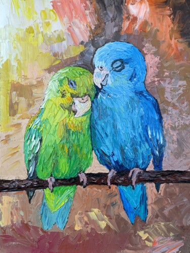 It's warm together Schilderij getiteld "It's warm together" door Anastasiya Utlyakova, Origineel Kunstwerk, Olie Gemonteerd op Karton