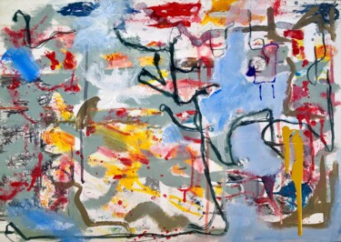 EL GATO Y SU ÁRBOL Peinture intitulée "EL GATO Y SU ÁRBOL" par Iraide Garitaonandia, Œuvre d'art originale, Acrylique Monté sur Châssis en bois