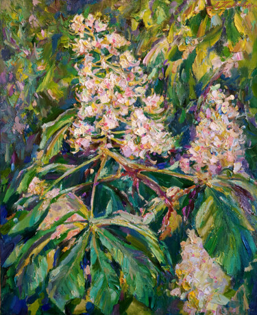 绘画 标题为“Blooming Chestnuts” 由Leonid Pavlenko, 原创艺术品, 油 安装在木质担架架上