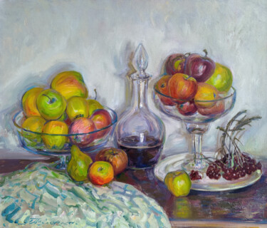 绘画 标题为“Apples and Wine” 由Leonid Pavlenko, 原创艺术品, 油 安装在木质担架架上