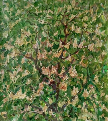 Schilderij getiteld "Chestnut Blossoms" door Leonid Pavlenko, Origineel Kunstwerk, Olie Gemonteerd op Frame voor houten bran…