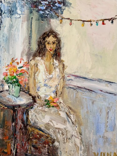 Pintura intitulada "Woman In White Dres…" por Vilma Gataveckiene, Obras de arte originais, Óleo