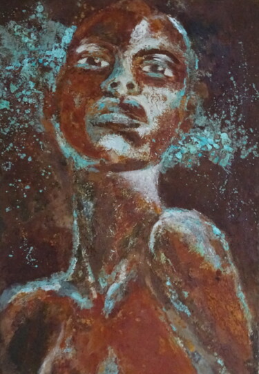 Schilderij getiteld "Naledi" door Carmen Heidi, Origineel Kunstwerk, Metalen Gemonteerd op Frame voor houten brancard