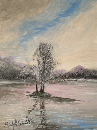 Ζωγραφική με τίτλο "Hiver 2012 La Loire…" από Michel Schaillée, Αυθεντικά έργα τέχνης, Λάδι Τοποθετήθηκε στο Ξύλινο φορείο σ…