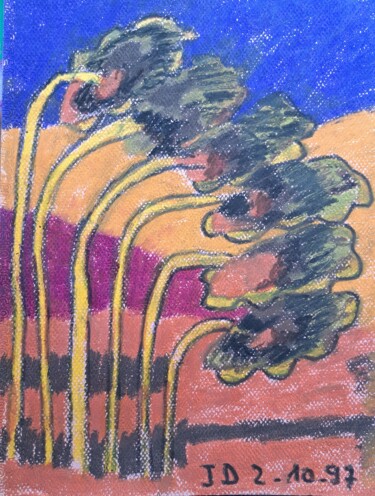 " Les Arbres au Vent Courbés " Schilderij getiteld "" Les Arbres au…" door Jacques Desvaux (JD), Origineel Kunstwerk, Pastel