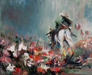 Pittura intitolato "Dreamy Horse Rider…" da Aloosan, Opera d'arte originale, Olio Montato su Telaio per barella in legno