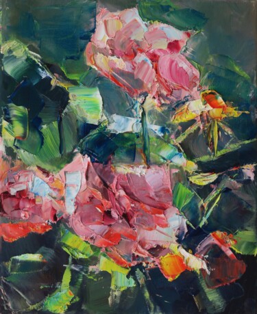 Pintura intitulada "Roseraie LIV" por Marta Lipowska, Obras de arte originais, Óleo Montado em Armação em madeira
