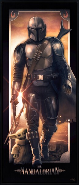 Printmaking titled "The Mandalorian" by Guillaume Couillard, Original Artwork, Digital Print Mounted on Wood Stretcher frame