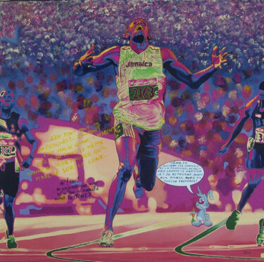 绘画 标题为“Usain Bolt (2008)” 由Dominique Boucher, 原创艺术品, 丙烯 安装在木质担架架上