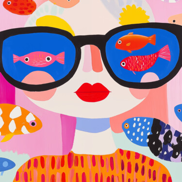 Surreal Fish-Glasses Girl (2025) 数字艺术 标题为“Surreal Fish-Glasse…” 由Sasha Robinson, 原创艺术品, 数字打印
