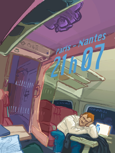 数字艺术 标题为“Paris - Nantes, 21h…” 由Pascal Quéru, 原创艺术品, 数字油画 安装在金属上