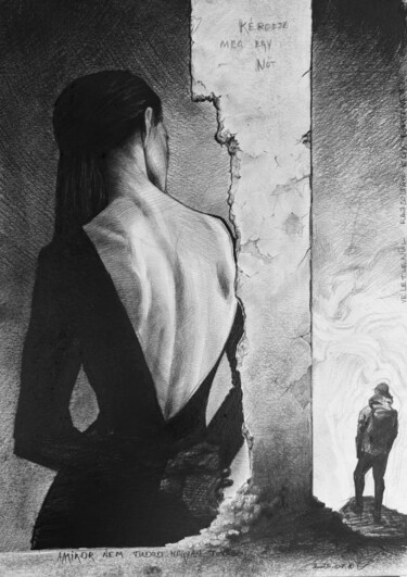 Disegno intitolato "Ask a woman" da Laszló Juhász, Opera d'arte originale, Grafite