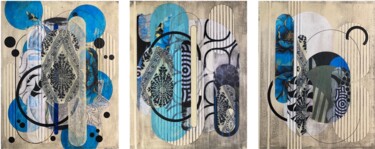 绘画 标题为“BLUE DESIGN TRIPTYQ…” 由Christelle Riffet (Céhère), 原创艺术品, 丙烯 安装在纸板上