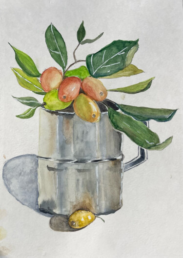 "Le pot de fruits" başlıklı Tablo Francoise Bougeon tarafından, Orijinal sanat, Suluboya