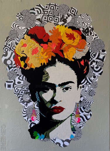 绘画 标题为“FRIDA PORTRAIT” 由Christelle Riffet (Céhère), 原创艺术品, 丙烯 安装在木质担架架上