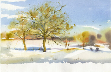 Pintura intitulada "The nice winter" por Alla Prisakar, Obras de arte originais, Aquarela