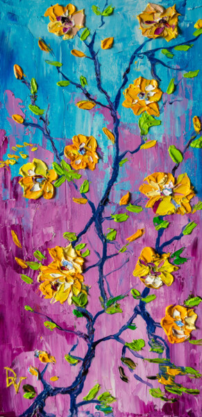 Yellow Blossoms Painting titled "Yellow Blossoms" by Vladyslav Durniev, Original Artwork, Oil Mounted on Cardboard