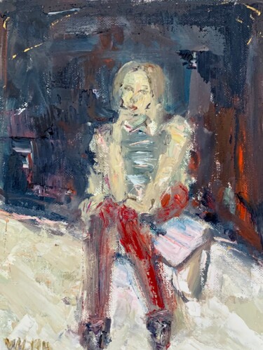 Brunette Woman Portrait Oil Painting On Canvas Board 「Brunette Woman Port…」というタイトルの絵画 Vilma Gataveckieneによって, オリジナルのアートワーク, オイル