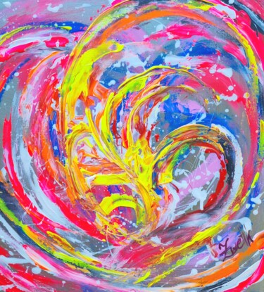 绘画 标题为“Flame of Joy in neo…” 由Elena Swetkov (Lena Zwetik), 原创艺术品, 丙烯 安装在木质担架架上