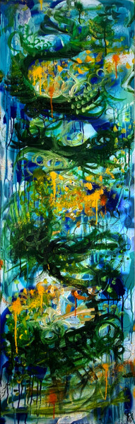 Grande Peinture Abstraite Bleu Vert Moderne Unique 绘画 标题为“Grande Peinture Abs…” 由Pvettese, 原创艺术品, 喷漆 安装在木质担架架上