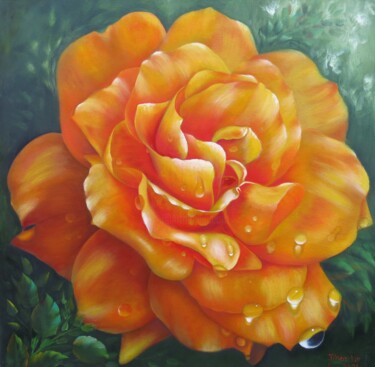 Golden Blossom Painting titled "Golden Blossom" by Jihea Kim, Original Artwork, Oil Mounted on Wood Stretcher frame