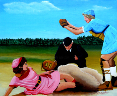 Schilderij getiteld "Home Run Hustle" door Anthony Dunphy, Origineel Kunstwerk, Acryl Gemonteerd op Frame voor houten branca…