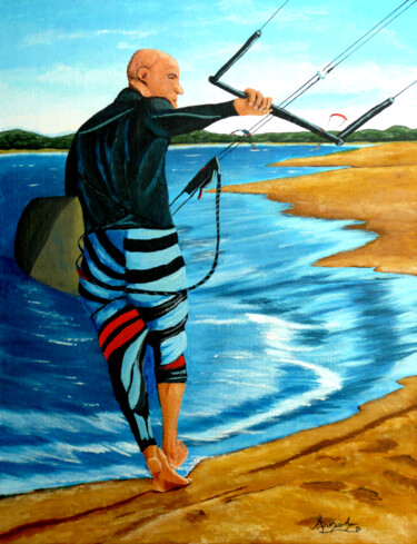 Painting titled "Sky Surfer's Leap" by Anthony Dunphy, Original Artwork, Acrylic Mounted on Wood Stretcher frame