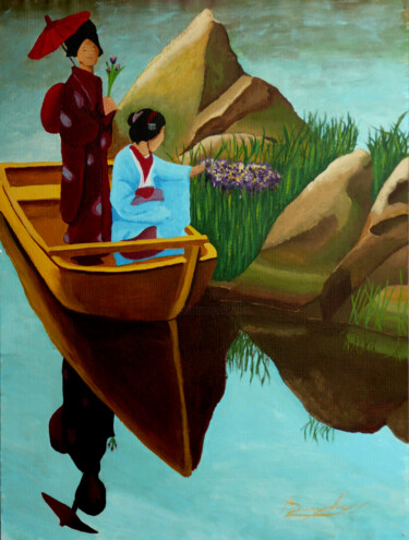 Картина под названием "Geisha Boating Adve…" - Anthony Dunphy, Подлинное произведение искусства, Акрил